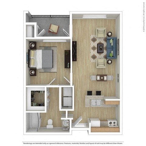 Floor plan for 1 bed, 1 bath, 650 sqft